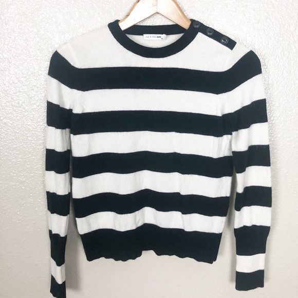 rag & bone Sweaters - rag & bone Black and White Striped Cashmere Wool Blend Sweater